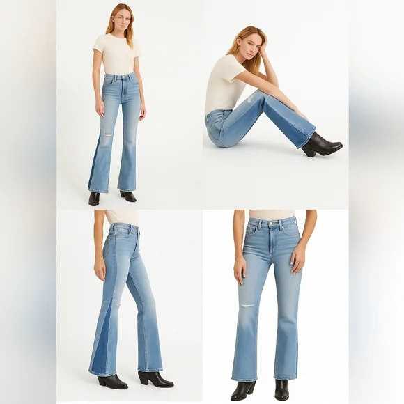 NEW Hudson Faye Jeans | Ultra High Rise Flare | Two-Tone Distressed Denim Sz 31 - Picture 6 of 16